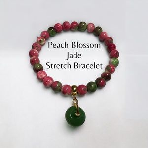 Peach Blossom Jade Stretch Bracelets with Charm